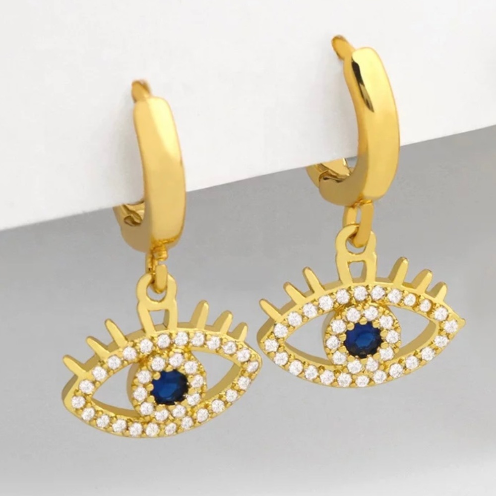 Evil Eye 18k Gold Plated Drop Earrings